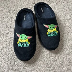 Star Wars Black Adult Large Slippers with Green and Yellow Design